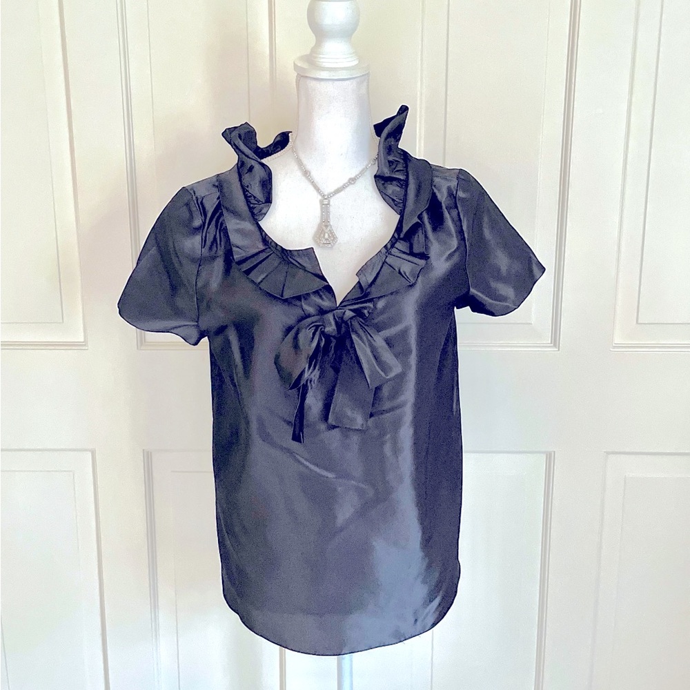 Oscar de la Renta gray silk short sleeved top 8